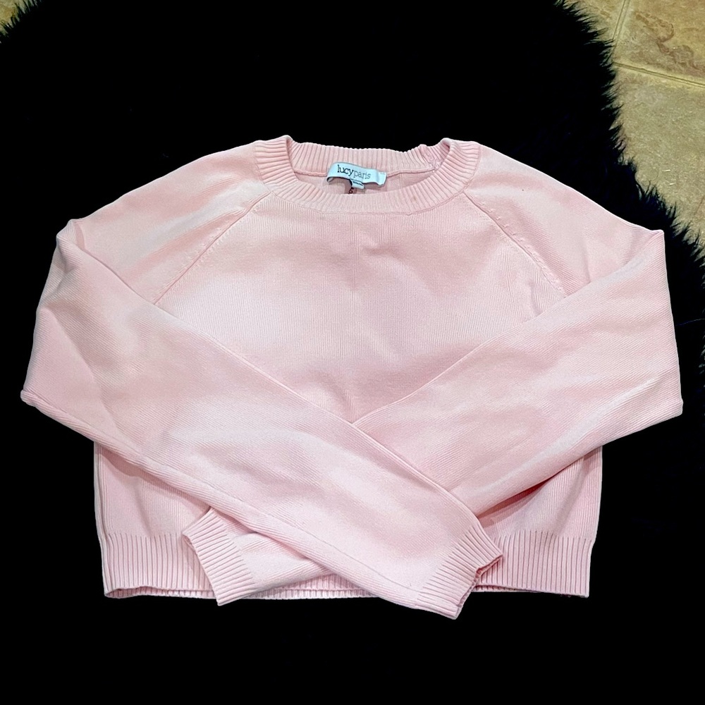 Light Pink Knit Ribbed Cropped Crewneck Sweater